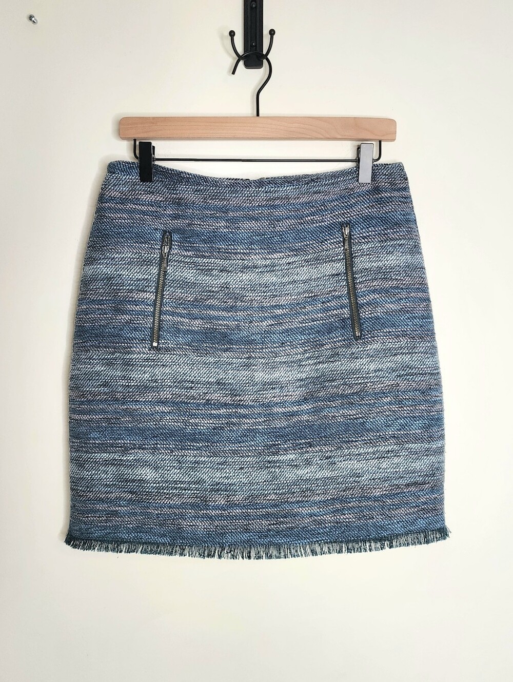 LOFT Teal Blue Marled Tweed Zip-Pocket Mini Skirt Sz8 Officewear Business Casual